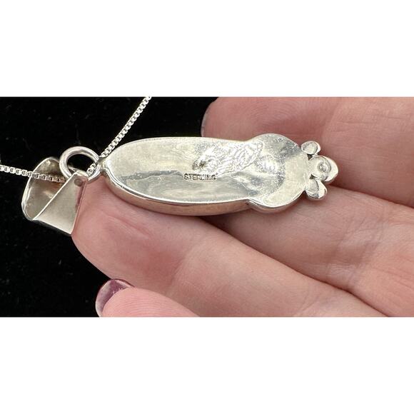 Native American Made Inlayed Green Turquoise/Onyx/Opal Sterling Silver Necklace - Picture 4 of 8